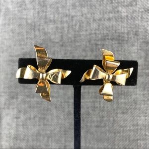 Vintage Gold Metal Bow Screw Back Earrings